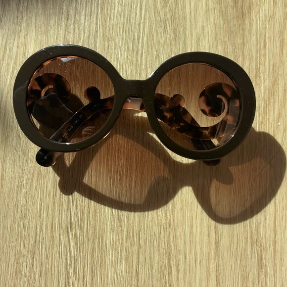 Prada Brown and Pink Baroque Swirl Round Sunglasses - Picture 1 of 7